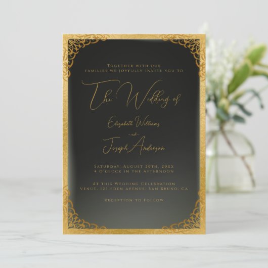 Romantic Gold Calligraphy & Gold Foil Wedding Kaart (Staand voorkant)