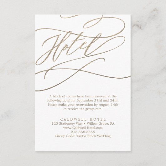 Romantic Gold Calligraphy Hotel Enclosure Kaart (Voorkant)