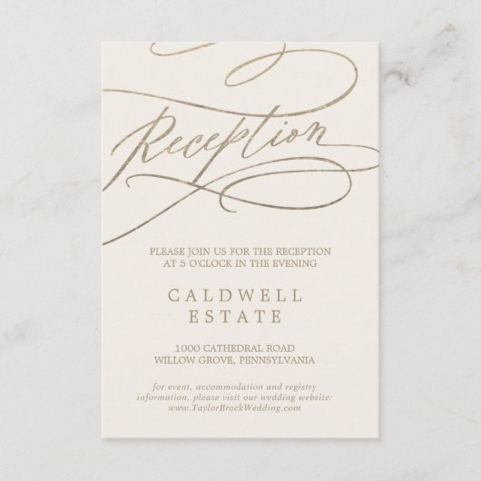 Romantic Gold Calligraphy | ivoorreceptie Informatiekaartje (Voorkant)