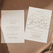 Romantic Gold Calligraphy Ivory all in one Wedding Kaart