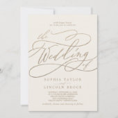 Romantic Gold Calligraphy Ivory all in one Wedding Kaart (Voorkant)