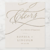 Romantic Gold Calligraphy | Ivory Cheers Wedding Wijn Etiket (Enkel label)