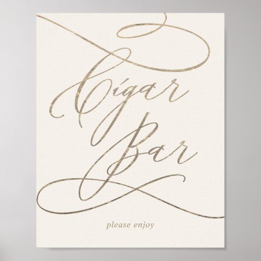 Romantic Gold Calligraphy | Ivory Cigar Bar Poster (Voorkant)