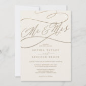 Romantic Gold Calligraphy | Ivory de heer & Mrs We Kaart (Voorkant)