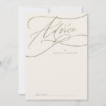 Romantic Gold Calligraphy | Ivory Flourish Wedding Advieskaart<br><div class="desc">Deze romantische goudkalligrafie-ivoor is een perfecte trouwadvieskaart voor een eenvoudige bruiloft en kan voor elk evenement worden gebruikt. Het moderne klassieke ontwerp is voorzien van fancy draden en grillen met prachtige elegante handgeschreven faux champagne Gold folie-typografie. Deze advieskaarten kunnen worden gebruikt als alternatief voor een huwelijksreceptie, -vrijgezellenfeest, -baby shower of...</div>