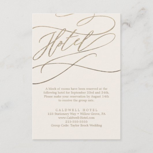 Romantic Gold Calligraphy | Ivory Hotel Informatiekaartje (Voorkant)