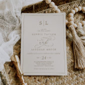 Romantic Gold Calligraphy | Ivory Monogram Weddens Kaart