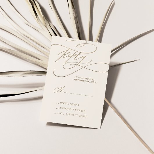 Romantic Gold Calligraphy | Ivory Simple RSVP-kaar RSVP Kaartje