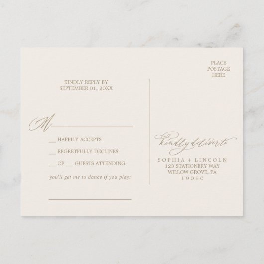 Romantic Gold Calligraphy Ivory Song Request RSVP Uitnodiging Briefkaart (Achterkant)