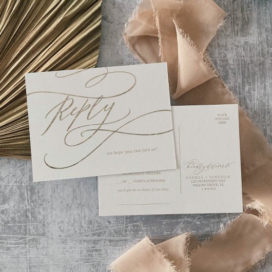 Romantic Gold Calligraphy Ivory Song Request RSVP Uitnodiging Briefkaart