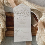 Romantic Gold Calligraphy | Ivory the Wedding of All In One Uitnodiging<br><div class="desc">Deze romantische goudkalligrafie ivoor de bruiloft van iedereen in één uitnodiging is perfect voor een eenvoudige bruiloft. Het moderne klassieke ontwerp is voorzien van fancy draden en grillen met prachtige elegante handgeschreven faux champagne Gold folie-typografie. Schrijf uw gastadressen achterin de volgende uitnodiging met de hand of koop de coördinerende stickers...</div>