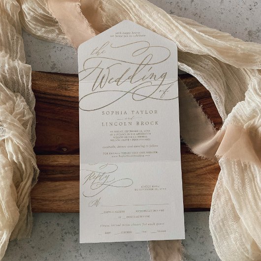 Romantic Gold Calligraphy | Ivory the Wedding of All In One Uitnodiging