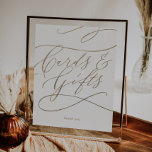 Romantic Gold Calligraphy Kaarten and Gifts Sign Poster<br><div class="desc">Deze romantische goudkalligrafiekaarten en cadeaubonnen zijn perfect voor een eenvoudige bruiloft of vrijgezellenfeest. Het moderne klassieke ontwerp is voorzien van fancy draden en grillen met prachtige elegante handgeschreven faux champagne Gold folie-typografie. De lijn van tekst bij de bodem van het teken kan met de datum, de namen van de bruid...</div>