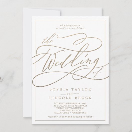 Romantic Gold Calligraphy | Lijst de bruiloft van Kaart (Voorkant)