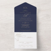 Romantic Gold Calligraphy | marinemonogrambruiloft All In One Uitnodiging (Binnen)