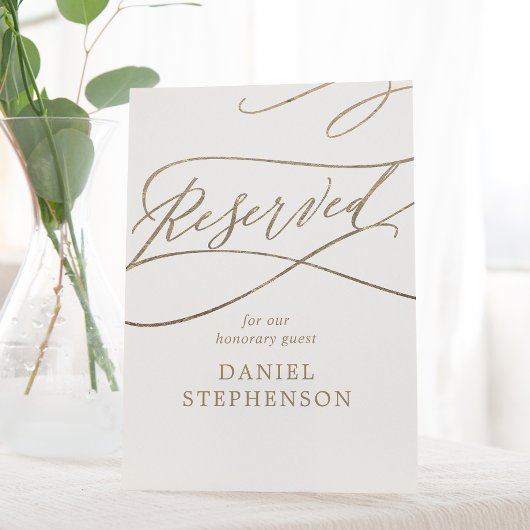 Romantic Gold Calligraphy Memorial Reserved Reclamebord Met Voetstuk