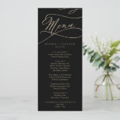 Romantic Gold Calligraphy | Menu Zwart avondeten (Staand voorkant)