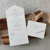 Romantic Gold Calligraphy Monogram Wedding All In One Uitnodiging