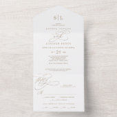 Romantic Gold Calligraphy Monogram Wedding All In One Uitnodiging (Binnen)