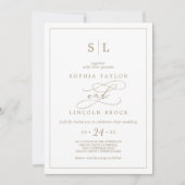 Romantic Gold Calligraphy Monogram Wedding Invitat Kaart (Voorkant)