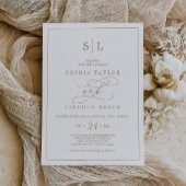 Romantic Gold Calligraphy Monogram Wedding Invitat Kaart