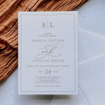 Romantic Gold Calligraphy Monogram Wedding Invitat Kaart<br><div class="desc">Deze romantische goudkalligrafie huwelijksuitnodiging is perfect voor een eenvoudige bruiloft. Het moderne klassieke ontwerp is voorzien van fancy draden en grillen met prachtige elegante handgeschreven faux champagne Gold folie-typografie. Opmerking: dit ontwerp is niet voorzien van echte gouden folie. Het is een afbeelding van hoge kwaliteit die gemaakt is om op...</div>