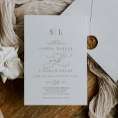 Romantic Gold Calligraphy Monogram Wedding Kaart