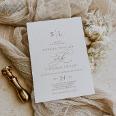 Romantic Gold Calligraphy Monogram Wedding Kaart