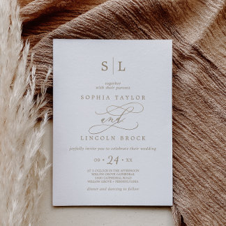 Romantic Gold Calligraphy Monogram Wedding Kaart