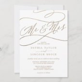 Romantic Gold Calligraphy Mr & Mrs Wedding Kaart (Voorkant)