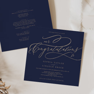 Romantic Gold Calligraphy Navy Gefeliciteerd Kaart