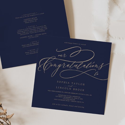 Romantic Gold Calligraphy Navy Gefeliciteerd Kaart