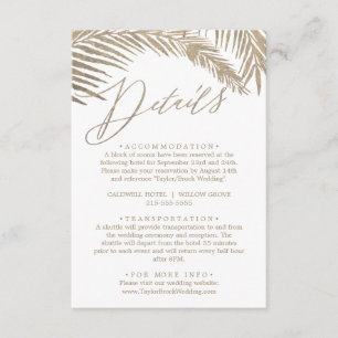Romantic Gold Calligraphy Palm Leaves Details Informatiekaartje