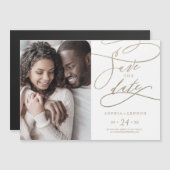 Romantic Gold Calligraphy Photo Save the Date Magnetische Uitnodiging (Voorkant / Achterkant)