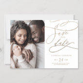 Romantic Gold Calligraphy Photo Save the Date Magnetische Uitnodiging (Voorkant)
