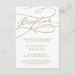 Romantic Gold Calligraphy Reception Insert Kaart<br><div class="desc">Deze romantische goudkalligrafietoevoegkaart is perfect voor een eenvoudige bruiloft. Het moderne klassieke ontwerp is voorzien van fancy draden en grillen met prachtige elegante handgeschreven faux champagne Gold folie-typografie. Pas deze kaart van de detailbijlage aan met uw ontvangstgegevens en voeg ook uw adres van de trouwwebsite toe! Opmerking: dit ontwerp is...</div>