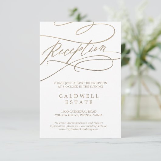 Romantic Gold Calligraphy Reception Insert Kaart (Staand voorkant)
