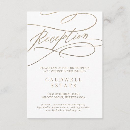 Romantic Gold Calligraphy Reception & Wishing Well Informatiekaartje (Voorkant)