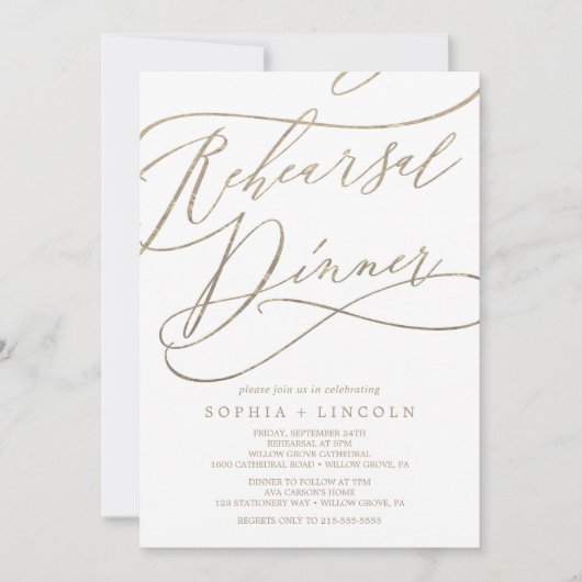Romantic Gold Calligraphy Rehearsal Dinner Kaart (Voorkant)