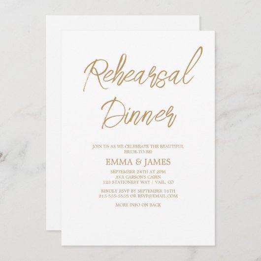 Romantic Gold Calligraphy Rehearsal Dinner Kaart (Voorkant / Achterkant)