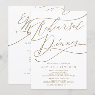 Romantic Gold Calligraphy Rehearsal Dinner met Men Kaart