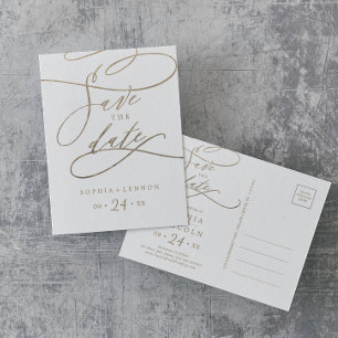 Romantic Gold Calligraphy Save the Date Briefkaart