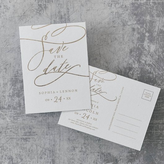 Romantic Gold Calligraphy Save the Date Briefkaart