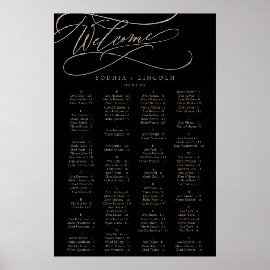 Romantic Gold Calligraphy | Schema voor de zwarte  Poster (Voorkant)