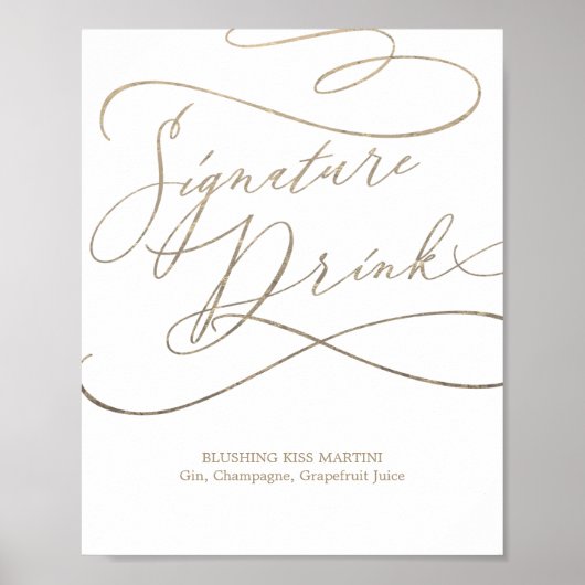 Romantic Gold Calligraphy Signature Drink Sign Poster (Voorkant)