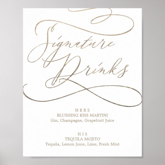Romantic Gold Calligraphy Signature Drink Sign Poster (Voorkant)