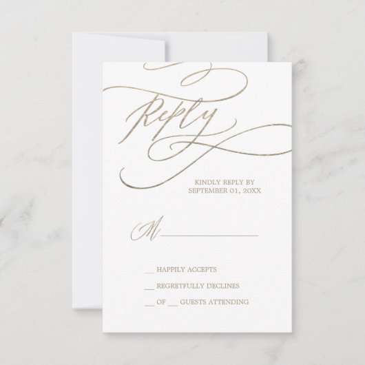 Romantic Gold Calligraphy Simple RSVP-kaart RSVP Kaartje (Voorkant)
