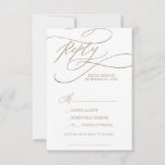 Romantic Gold Calligraphy Song Request RSVP Card<br><div class="desc">Dit romantische goudkalligrafielenverzoek om RSVP-kaart is perfect voor een eenvoudige bruiloft. Het moderne klassieke ontwerp is voorzien van fancy draden en grillen met prachtige elegante handgeschreven faux champagne Gold folie-typografie. Bouw je trouwgastenlijst en je dansvloerzang allemaal tegelijk! Deze trouwreactiekaart vraagt gasten gemakkelijk of ze je bruiloft kunnen bijwonen, en ook...</div>