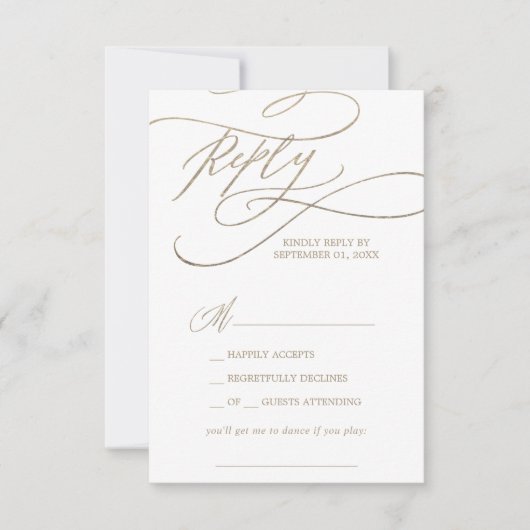 Romantic Gold Calligraphy Song Request RSVP Card (Voorkant)