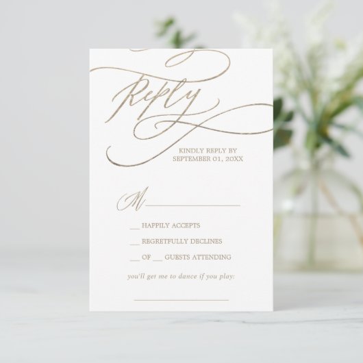 Romantic Gold Calligraphy Song Request RSVP Card (Staand voorkant)